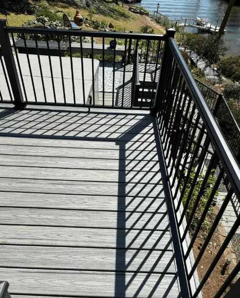 Composite deck with railings on Lake Hickory NC